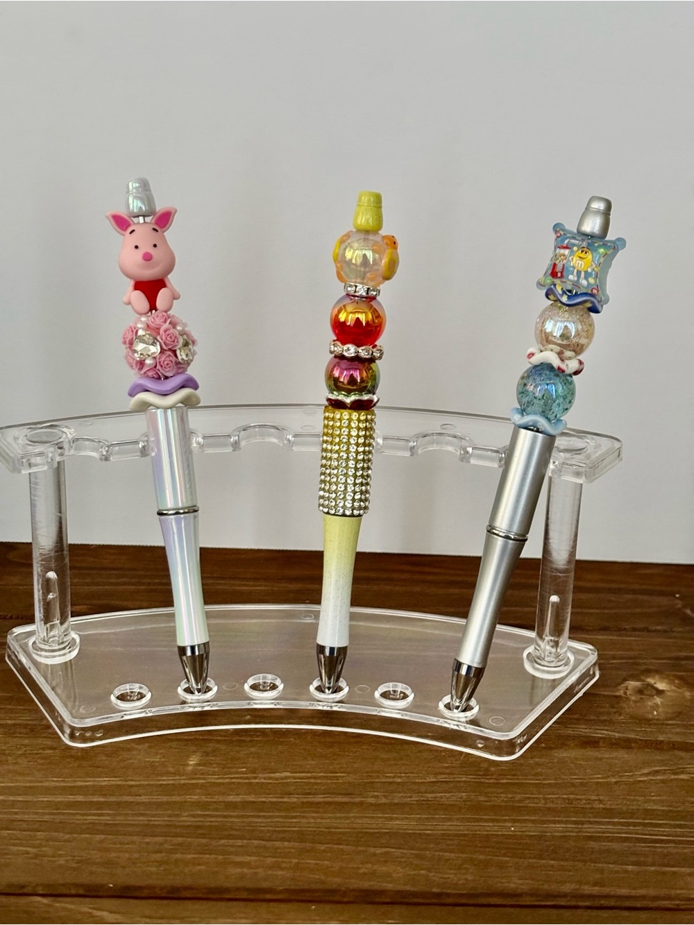 3 PC Decorative Beaded Ballpoint Pen.Pink, Yellow, Silver